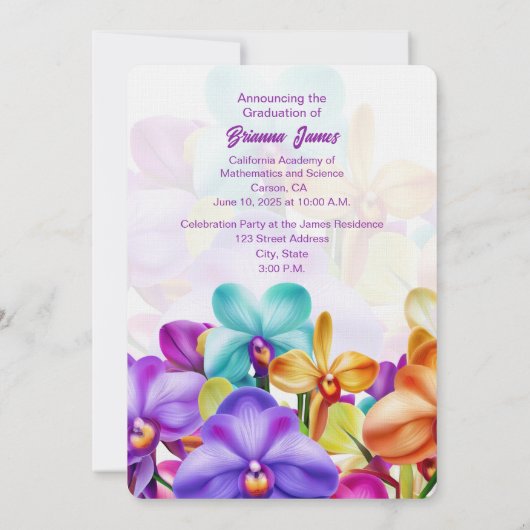 Moderner, stilvoller Abschluss mit Orchideen Einladung (Rückseite)