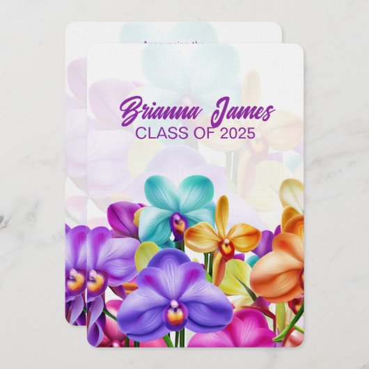 Moderner, stilvoller Abschluss mit Orchideen Einladung (Vorne/Hinten)