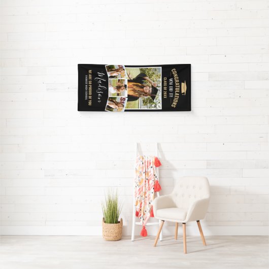 Moderner, stilvoller Black 4 Foto Collage Abschlus Banner (Insitu)
