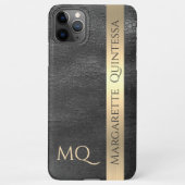 Moderner, stilvoller Black Leather Gold Foil Mit M iPhone Hülle (Rückseite)