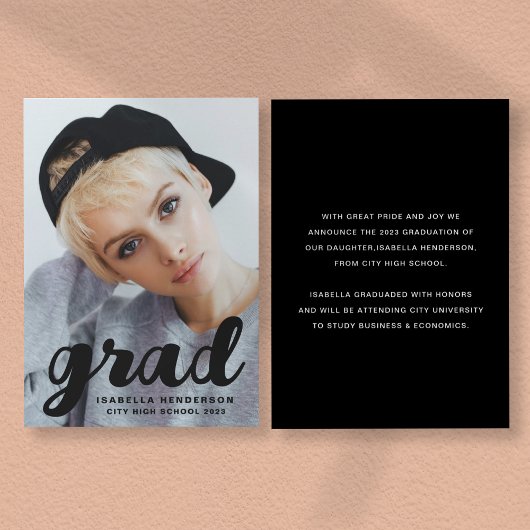 Moderner, stilvoller Black Script Foto Abschluss Ankündigung