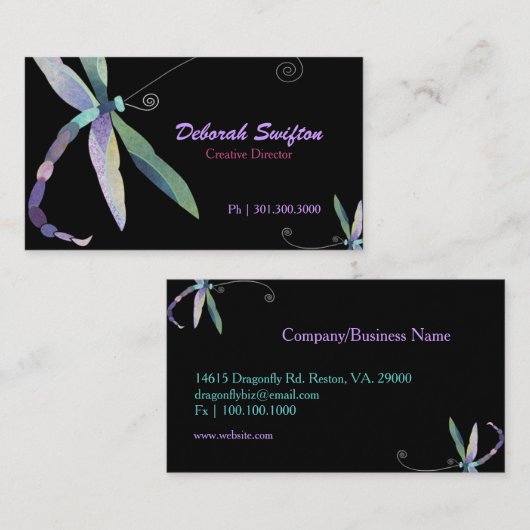 Moderner, stilvoller Dragonfly Designer Visitenkarte (Vorne/Hinten)