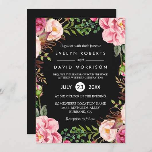 Moderner, stilvoller Frühlingsblumenreath Einladung (Vorne/Hinten)