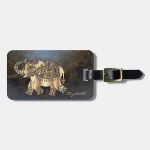 Moderner stilvoller goldener Elefant, Lederoptik Gepäckanhänger