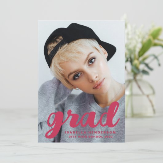 Moderner, stilvoller Magenta Foto Abschluss Ankündigung (Stehend Vorderseite)