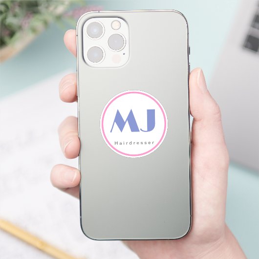 Moderner, stilvoller Monogram Blue White Friseur Aufkleber (Telefon)