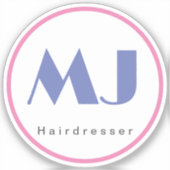 Moderner, stilvoller Monogram Blue White Friseur Aufkleber (Vorderseite)