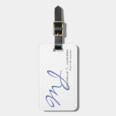 Moderner, stilvoller Monogram Blue White Friseur Gepäckanhänger (Vorderseite vertikal)