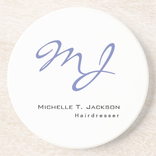 Moderner, stilvoller Monogram Blue White Friseur Getränkeuntersetzer (Vorne)