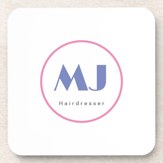 Moderner, stilvoller Monogram Blue White Friseur Getränkeuntersetzer (Vorderseite)