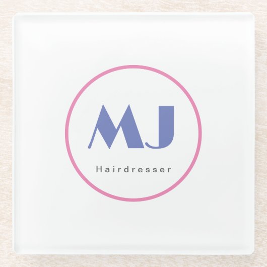 Moderner, stilvoller Monogram Blue White Friseur Glasuntersetzer (Vorderseite)