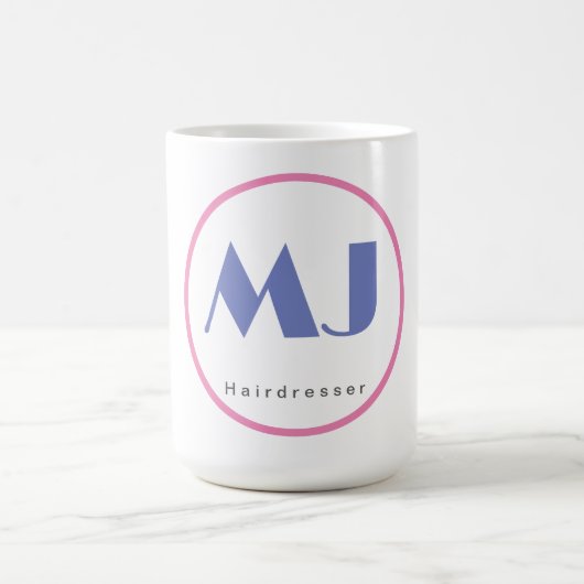 Moderner, stilvoller Monogram Blue White Friseur Kaffeetasse (Mittel)