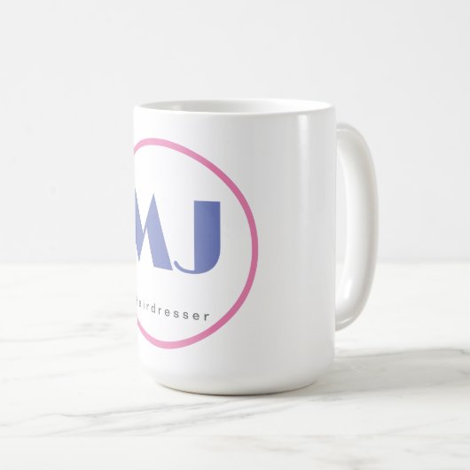 Moderner, stilvoller Monogram Blue White Friseur Kaffeetasse (VorderseiteRechts)