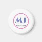Moderner, stilvoller Monogram Blue White Friseur Magnet (Vorne)