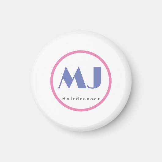 Moderner, stilvoller Monogram Blue White Friseur Magnet (Vorne)