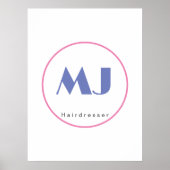 Moderner, stilvoller Monogram Blue White Friseur Poster (Vorne)