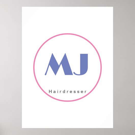 Moderner, stilvoller Monogram Blue White Friseur Poster (Vorne)