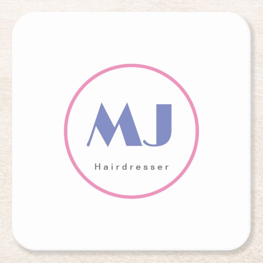 Moderner, stilvoller Monogram Blue White Friseur Rechteckiger Pappuntersetzer (Vorderseite)