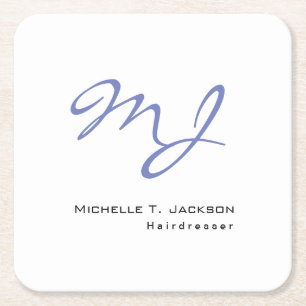 Moderner, stilvoller Monogram Blue White Friseur Rechteckiger Pappuntersetzer