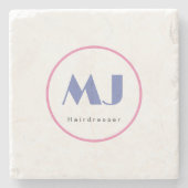 Moderner, stilvoller Monogram Blue White Friseur Steinuntersetzer (Vorderseite)
