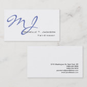 Moderner, stilvoller Monogram Blue White Friseur Visitenkarte (Vorne/Hinten)