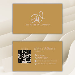 Moderner, stilvoller Monogram QR Code Minimal Gold Visitenkarte