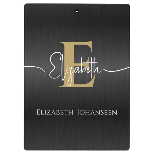 Moderner, stilvoller Name für Mit Monogramm Schwar Klemmbrett (Rückseite)
