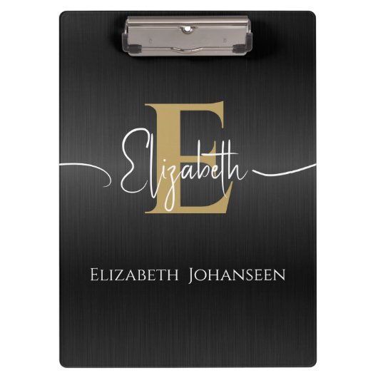 Moderner, stilvoller Name für Mit Monogramm Schwar Klemmbrett (Vorderseite)
