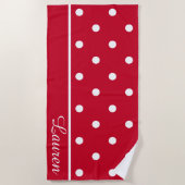 Moderner, stilvoller Preppy Red & White Polka Dot Strandtuch (Vorderseite)