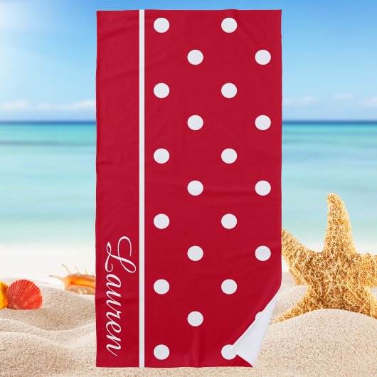 Moderner, stilvoller Preppy Red & White Polka Dot Strandtuch
