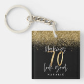 Moderner, stilvoller Schwarz-Gold-Glitzer 70 Gebur Schlüsselanhänger (Vorderseite)