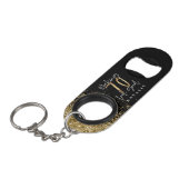 Moderner, stilvoller Schwarz & Gold Glitzer 70. Mini Flaschenöffner (Vorderseite Schrägansicht)