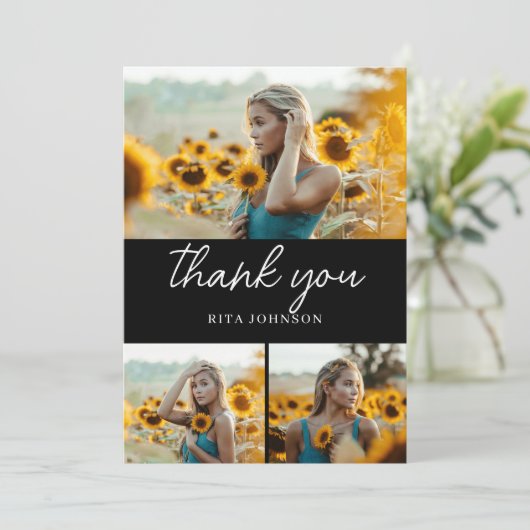 Moderner, stilvoller Senior Foto Overlay Abschluss Dankeskarte (Stehend Vorderseite)