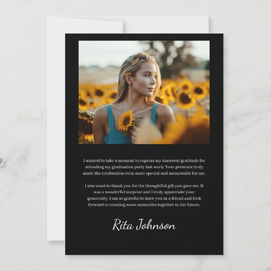 Moderner, stilvoller Senior Foto Overlay Abschluss Dankeskarte (Rückseite)