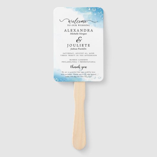 Moderner STRAND | Aquamarines Hochzeitsprogramm Ha Fächer (Vorderseite)