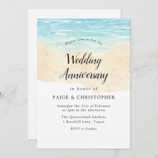 Moderner Strand für Hochzeitsfeiern Einladung (Vorne/Hinten)