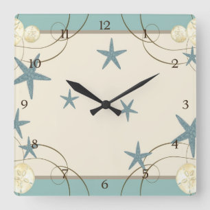 Moderner Strand-Haus-Dekorstarfish-Sand-Dollar Quadratische Wanduhr