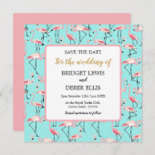 Moderner Strand Hochzeit Pink Blue Flamingo Save The Date (Vorne/Hinten)