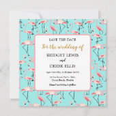 Moderner Strand Hochzeit Pink Blue Flamingo Save The Date (Vorderseite)