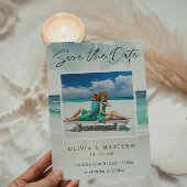 Moderner Strand mit Aquarellfarben Zwei Fotos Save The Date