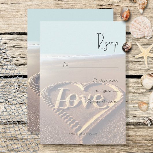 Moderner Strand mit Heart Vellum Style Wedding RSVP Karte