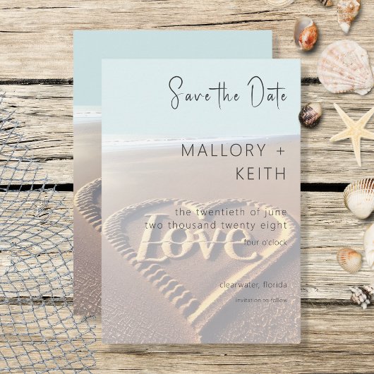 Moderner Strand mit Heart Vellum Style Wedding Save The Date