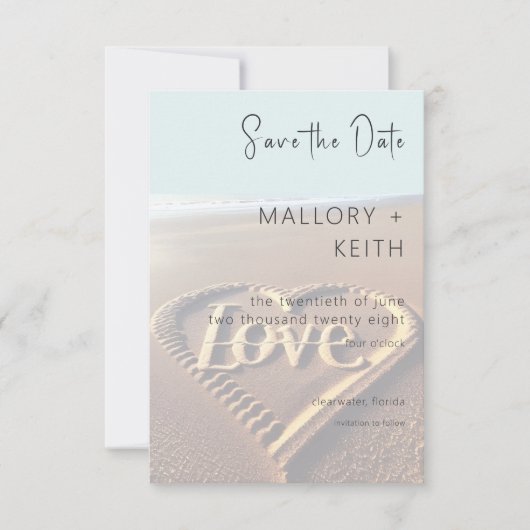Moderner Strand mit Heart Vellum Style Wedding Save The Date (Vorderseite)