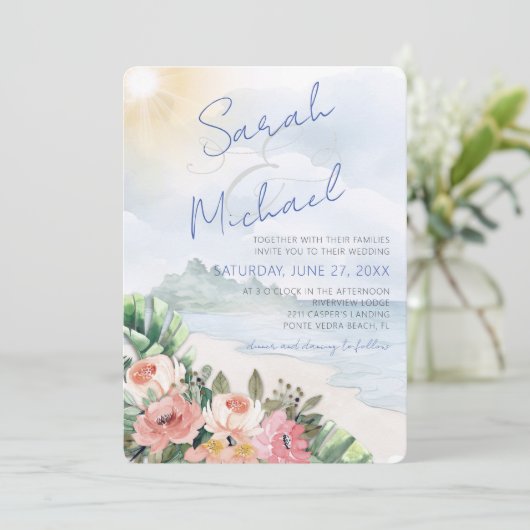 Moderner Strand und Einladung zur Hochzeit mit Blu (Stehend Vorderseite)