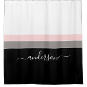 Moderner Streifen personalisiert Schwarz Rosa Duschvorhang (Vorderseite)