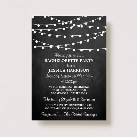 Moderner String Lights Chalkboard Junggeselinnen-A Einladung