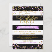 Moderner Stripe Lavender Gold Glitzer Dots Geburts Einladung (Vorderseite)