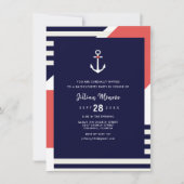 Moderner Stripe Nautical Anchor Junggeselinnen-Abs Einladung (Vorderseite)