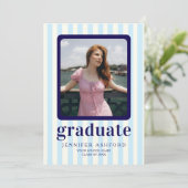 Moderner Stripes Navy Blue 2 Foto Abschluss Ankündigung (Stehend Vorderseite)