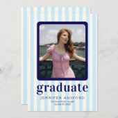 Moderner Stripes Navy Blue 2 Foto Abschluss Ankündigung (Vorne/Hinten)